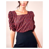 Wine Red & METALLIC GOLD Puff Sleeve Blouse with Pleated Back