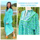 Hydrangea Block Print Tiered Caftan Dress