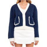 Navy & Cream Open Knit Marcie Cardigan