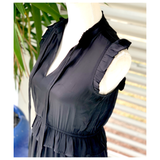 Black Ruffle Trim Maxi Dress with Optional Neck Tie