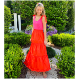 Orange & Pink Knit Contrast Phillipa Dress with Pockets