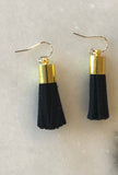 Black OR Hot Pink Leather Tassel Earrings with Gold Barrel