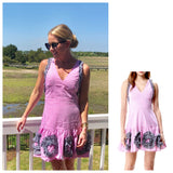 Pink Gingham Sleeveless A-Line Dress with Contrast Black Gingham Appliqués