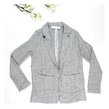 Ivory & Black Jacquard Open Front Blazer with Front Pockets