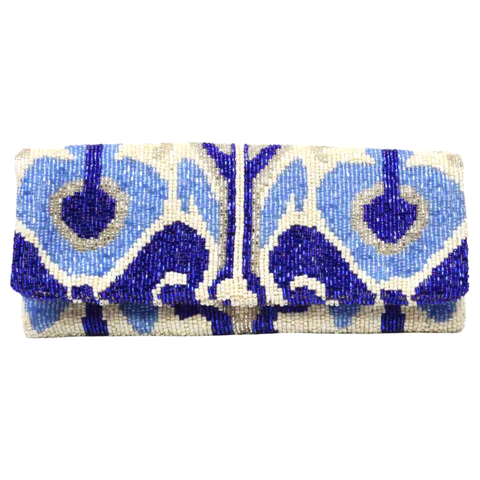 Handmade Fold-over 3D Floral & Blue Ikat Clutches