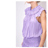 Lavender Accordion Ruffle Dress with Smocked Waist & Ruffle Hem