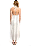 Ivory Halter Maxi Dress with METALLIC Gold Embroidery & Open Back