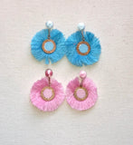 Turquoise OR Pink Beaded and Gold Circle Fringe Earrings