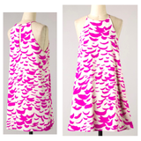 White & Fuchsia Abstract Brush Stroke Print Sleeveless Shift Dress with Keyhole Back