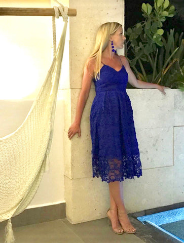 Royal Blue Lace Dress with Spaghetti Straps