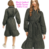 Black Quilted Ruffle Jayme Puffer Coat