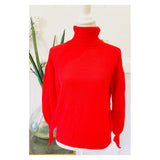 Black or Red Knit Balloon Sleeve Sweater with Banded Waist