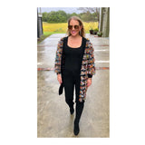 Black Knit Open Front Tweed with METALLIC Silver Fringe Cardigan with Sweater Cuffed Sleeves