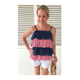 Red Stripe & Navy Dots Tiered Cami