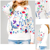 White Embroidered Birds of Paradise Lightweight Sweatshirt