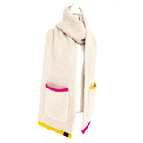 Pink & Yellow Embroidered Chenille Scarf Shawl with Pockets