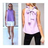 Lavender Ruffle Neck Sleeveless Swing Top with Bow Back