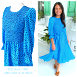 Blue HEART PRINT Smocked Delia Dress