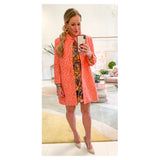 Limited Edition Coral Pink Leopard Print Mandarin Collar 3/4 Length Textured Swing Jacket with Pockets