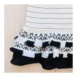 White & Black Embroidered Ruffle & Tassel Trim Smocked Skirt OR Top