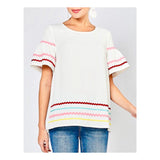 White Ric Rac Trim Bell Sleeve Top with Keyhole Back