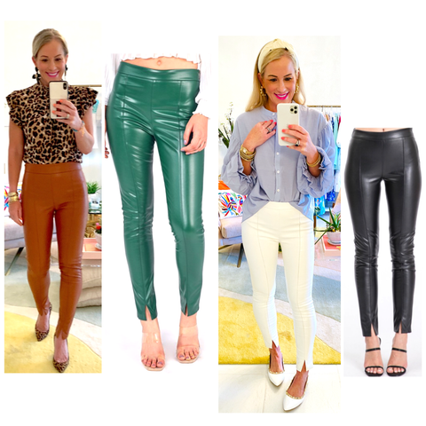 Caramel Black, Cream OR Green Leather Side Zip Pants with Front Slit
