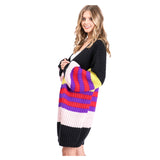 Black Pink Red Purple & Yellow Stripe Heavy Knit Bishop Sleeve Open Front Cardigan