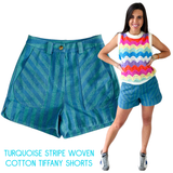 FRNCH Turquoise Stripe Woven Cotton Tiffany Shorts