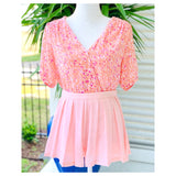 Pink Pleated Flare Shorts