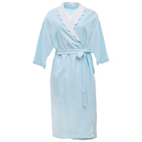 Quilted Pique Robe with Scalloped Satin Collar