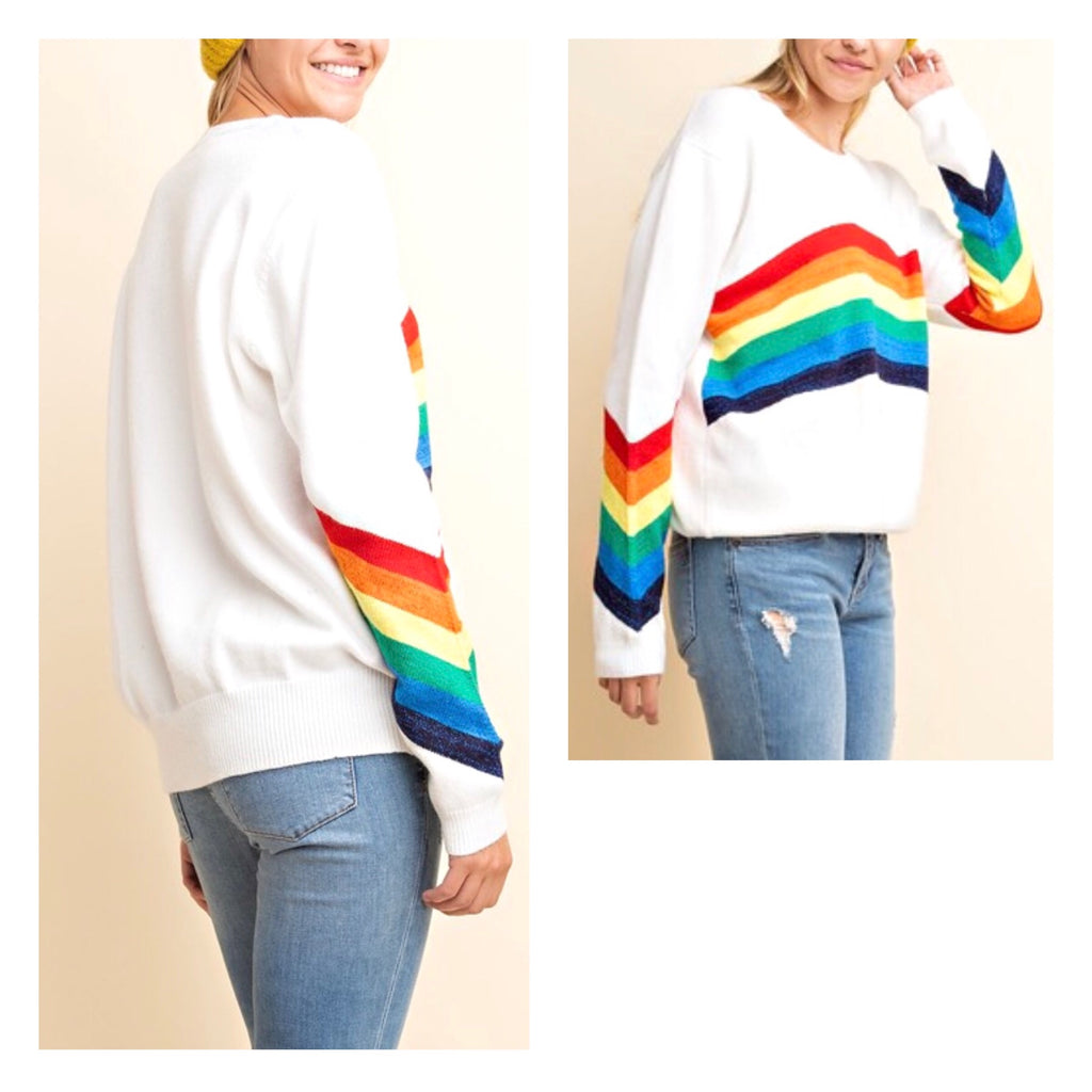 Off White Rainbow Stripe Shimmering Knit Sweater James Ascher