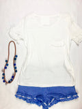 Blue White Gingham Shorts with Ruffle Hem & Drawstring Waist & Pockets