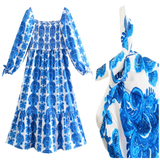 Blue & Ivory Ruffle Trim Buckley Dress