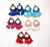 Multicolor Crochet Beaded Tassel Drop Chandelier Earrings