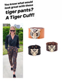 Faux Leather Gold & Rhinestone Tiger Cuff Bracelets