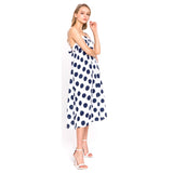 NAVY Blue & White Ikat Dot Midi Dress with BOW BACK & POCKETS