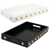 16” White or Black Wood tray with Gold Ball Design