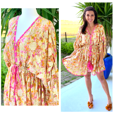 Miss June Paris Pink Metallic Jacquard Indiah Dress