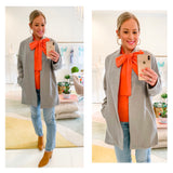 Light Grey Textured Felt Open Front Jacket with Stand Collar & Pockets