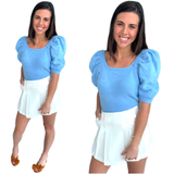 Baby Blue Fine Knit Puff Sleeve Bella Sweater