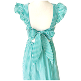 Green & White Stripe Poplin Cotton Bow Back Pelina Dress