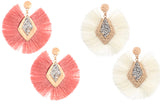 Blush OR Ivory & Hammered Gold Fan Earrings with Center Stone Cluster