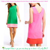 Navy, Pink or Kelly Green Colorblock Stretch Knit Crepe Shift Dress with V-Back