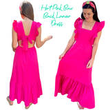 Hot Pink Flutter Sleeve Bow Back Lanier Dress