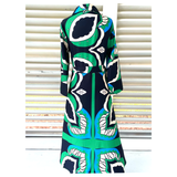 Black Blue & Green Long Button Front Belted Pucc Dress