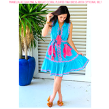 Pranella Acqua Pink & Bright Coral Pleated Tina Dress with Optional Belt
