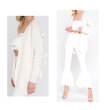Cream Round Knit Cardigan with Grosgrain Ribbon Sleeve BOWS