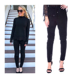 Black Faux SUEDE Moto Joggers with Ankle Zip & Tie Waist