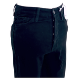 Black High Rise Straight Leg with Subtle Flare Comfort Stretch Jeans with Hidden Button Front