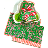 Candy Cane Evergreen Quilted Placemats, Dinner Napkins, Coasters & Tablecloths